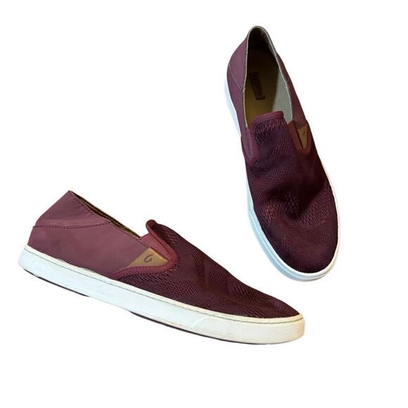 OluKai Pehuea Slip On Loafer Sneakers in Red Sea Salt Burgundy Size 12 Women’s - Picture 1 of 7